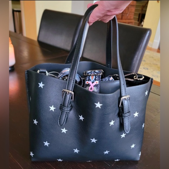 Star Print Tote Bag for Women Top-handle Crossbody Bag in Black - Picture 5 of 13